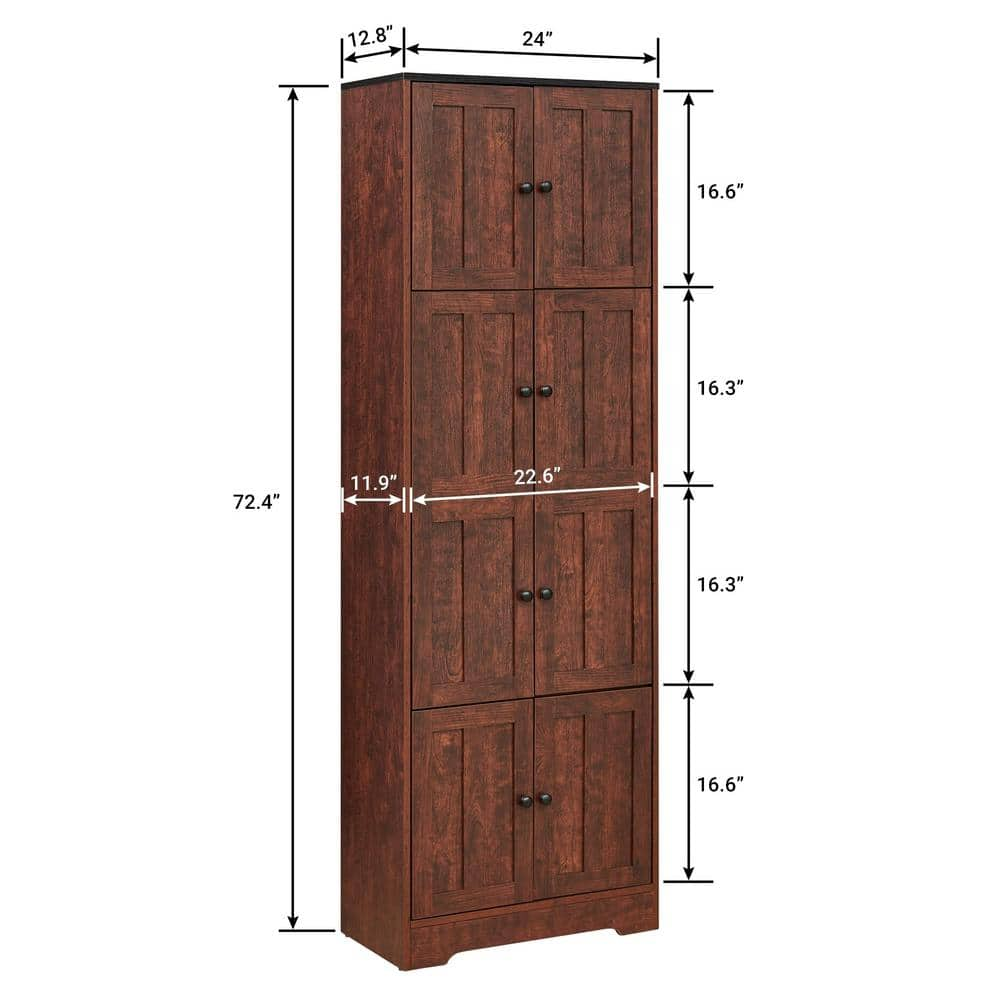 Tall Storage Cabinet with 4-Doors and 4-Shelves, Wall Storage Cabinet for Living Room, Kitchen, Office, Bathroom