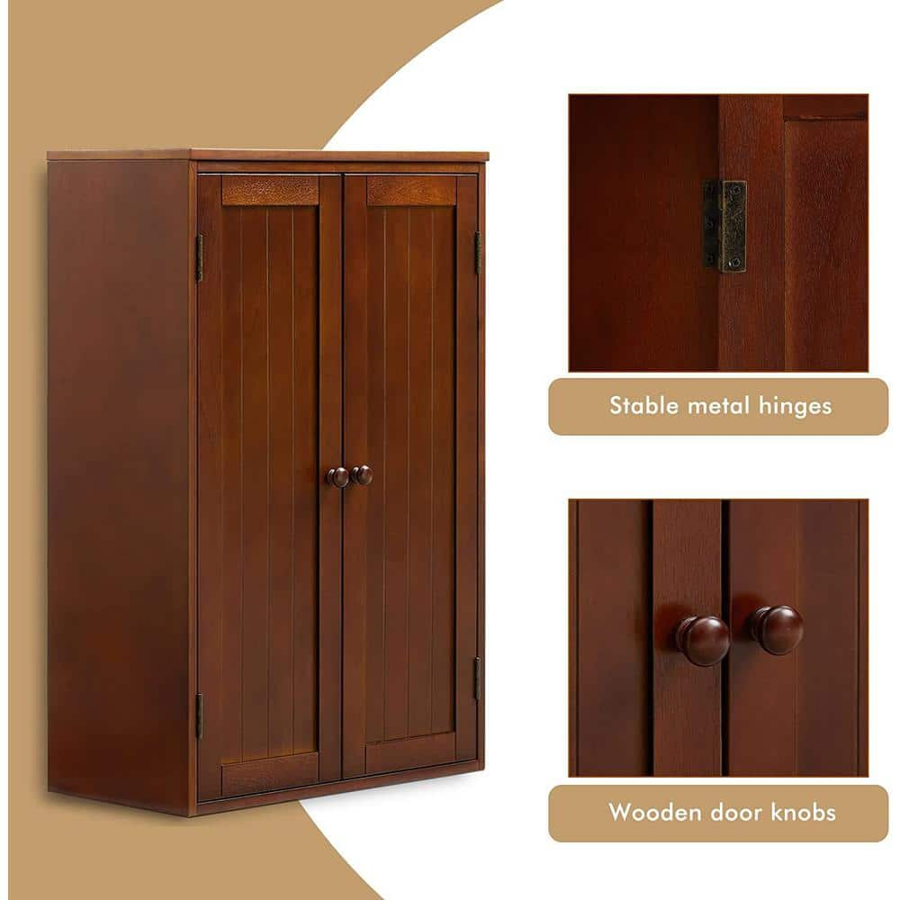 MDF Freestanding Storage Cabinet with Double Doors and Adjustable Shelf in Walnut