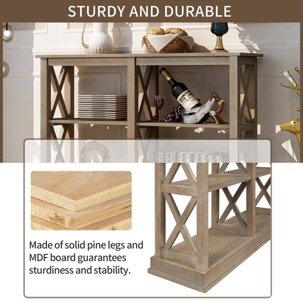 46.5 in. W x 13.2 in. D x 31.7 in. H in Washed Oak MDF Ready to Assemble Kitchen Shelf With Solid wood Frame and Legs