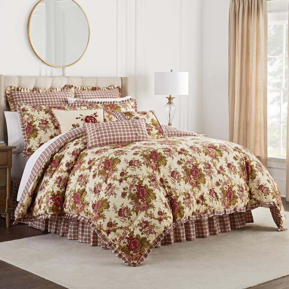 Norfolk 4-Piece Red Floral Cotton King Comforter Set