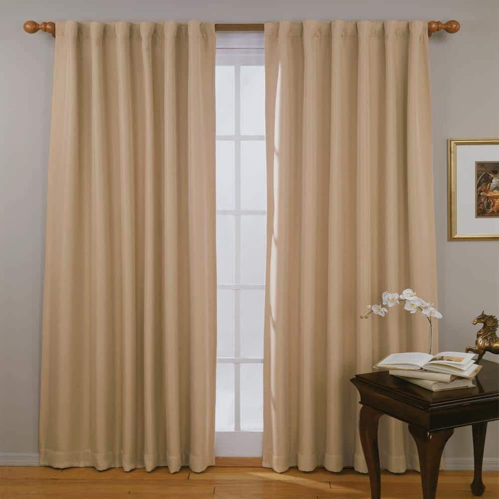 Fresno Thermaweave Wheat Solid Polyester 52 in. W x 84 in. L Blackout Single Rod Pocket Back Tab Curtain Panel