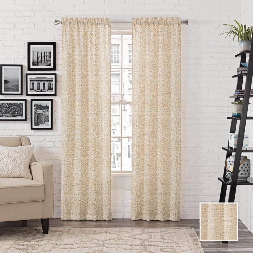 Brockwell Wheat Medallion Polyester/Cotton 56 in. W x 63 in. L Light Filtering 2 Panels Rod Pocket Curtain Panel