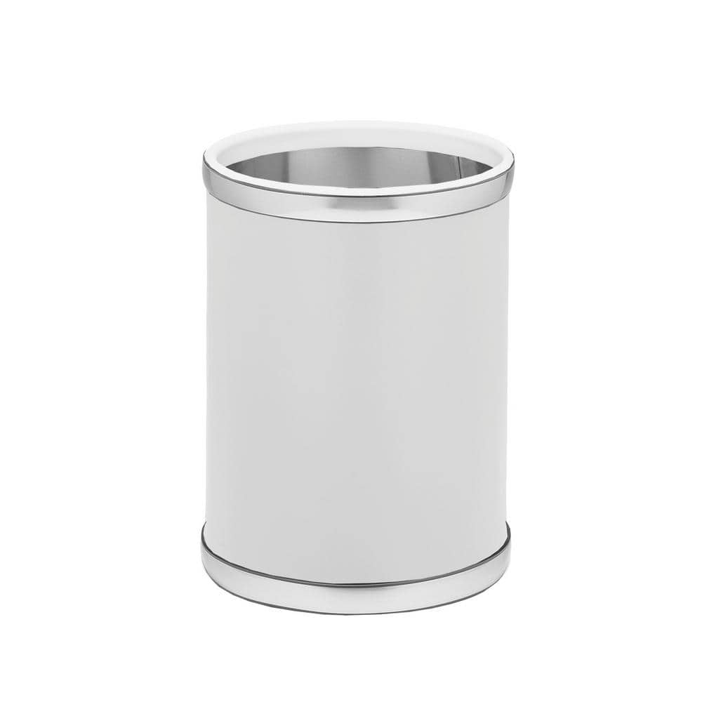 Sophisticates 8 Qt. White and Brushed Chrome Round Waste Basket