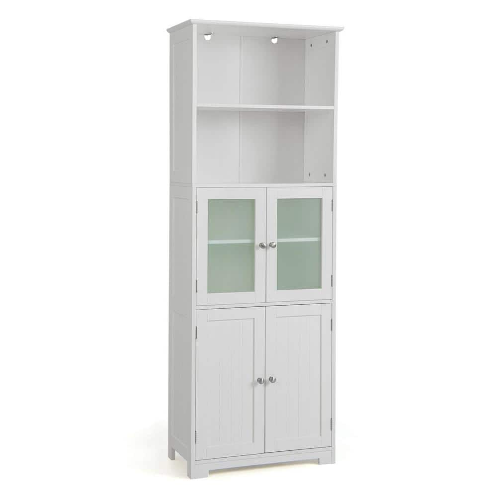 64 in. H White Freestanding Kitchen Hutch Pantry Organizer Storage Cabinet Cupboard with Microwave Oven Countertop