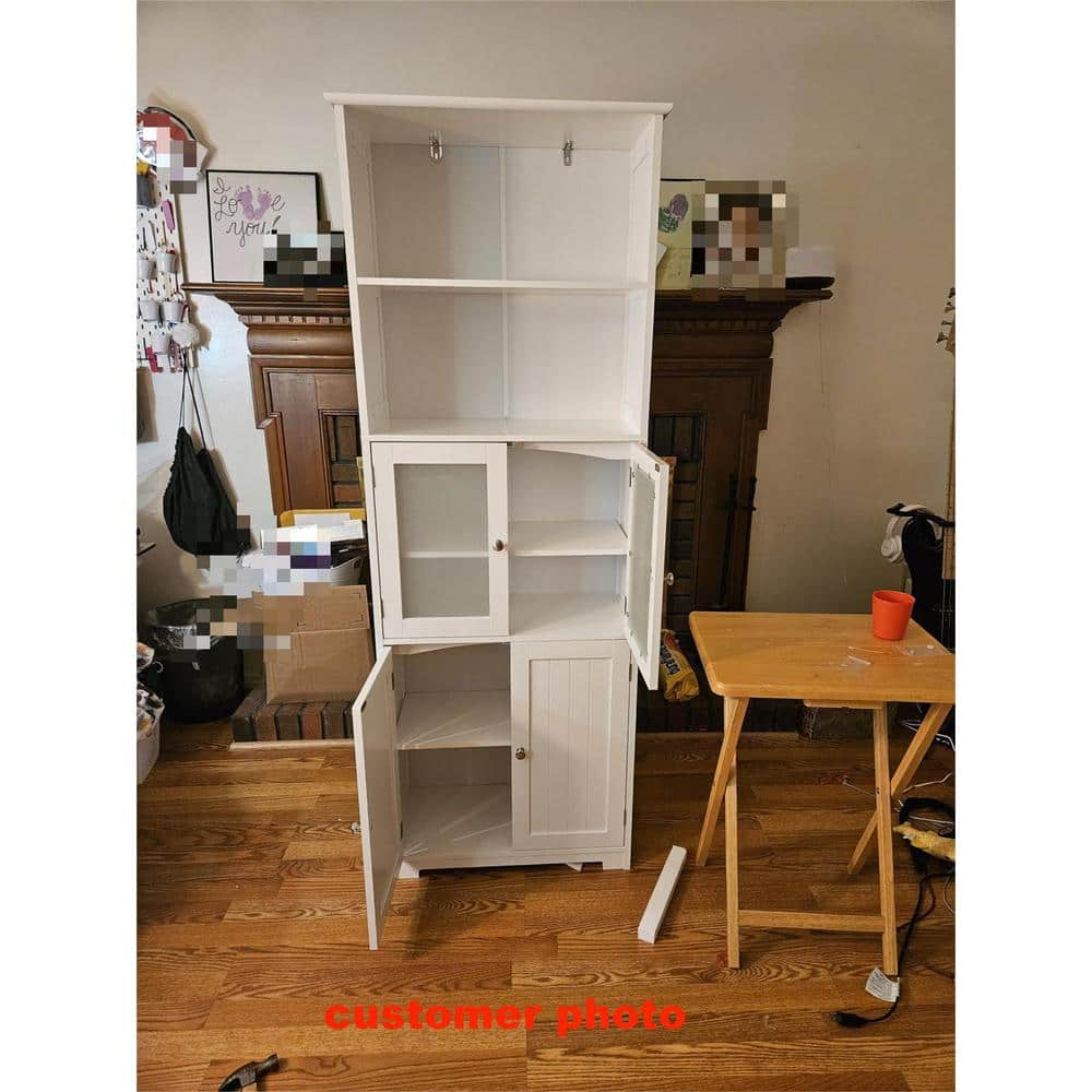 64 in. H White Freestanding Kitchen Hutch Pantry Organizer Storage Cabinet Cupboard with Microwave Oven Countertop