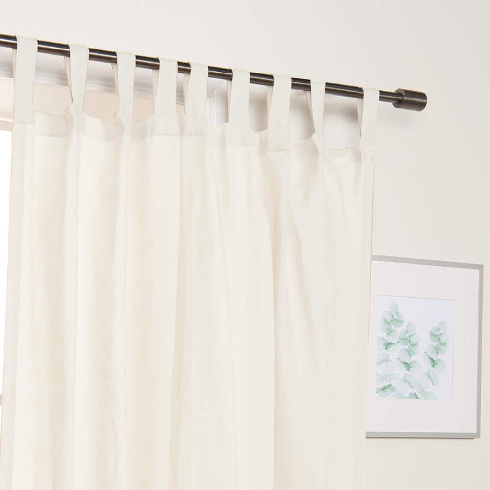 52″ W X 96″ L 100% Linen Silver Tab Top Curtain Set in White