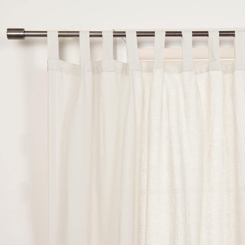 52″ W X 96″ L 100% Linen Silver Tab Top Curtain Set in White