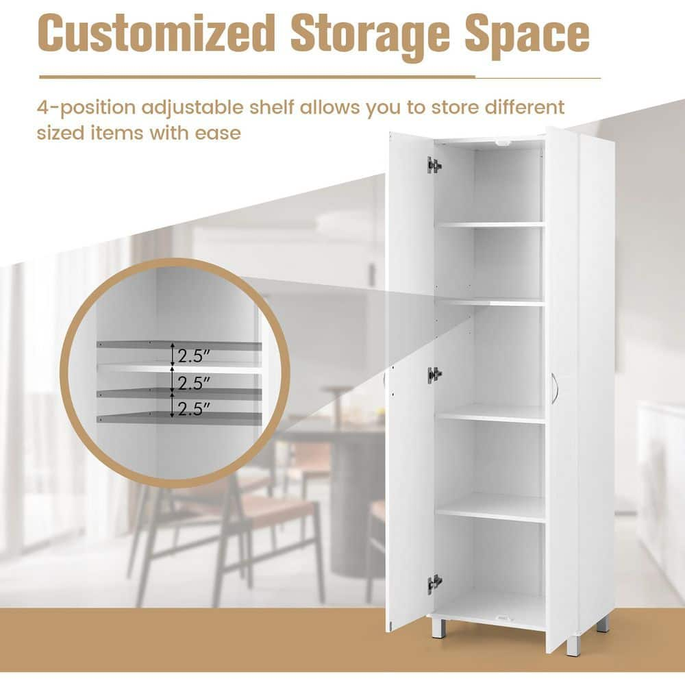 73.5 in. H 5-Shelf White Double Door Tall Pantry Cabinet Freestanding Versatile Storage Organizer