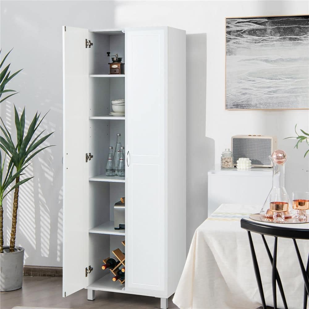 73.5 in. H 5-Shelf White Double Door Tall Pantry Cabinet Freestanding Versatile Storage Organizer