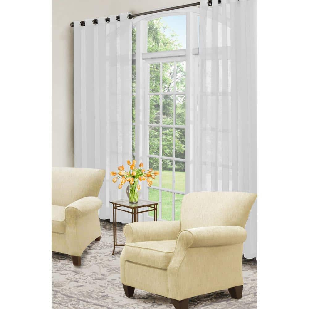 Curtainfresh White Solid Polyester 59 in. W x 120 in. L Sheer Single Grommet Top Curtain Panel