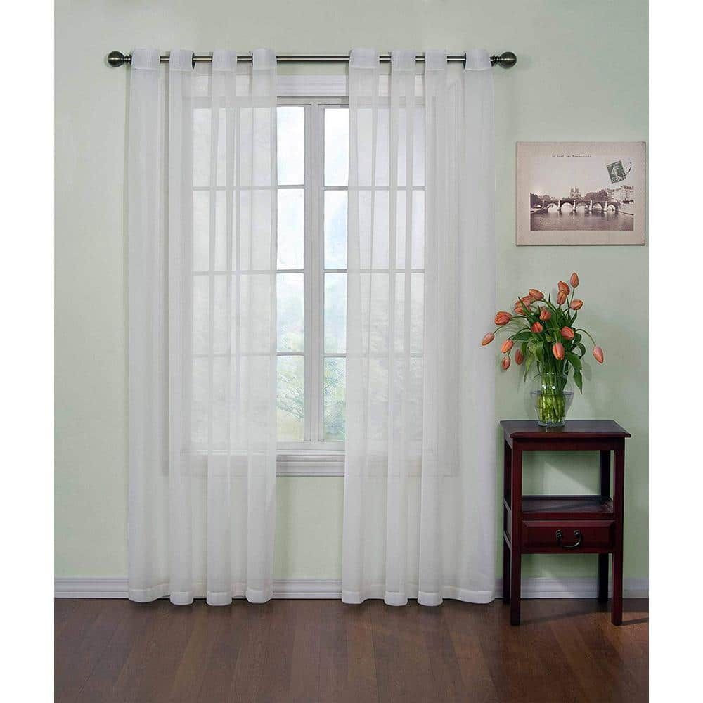 Curtainfresh White Solid Polyester 59 in. W x 120 in. L Sheer Single Grommet Top Curtain Panel