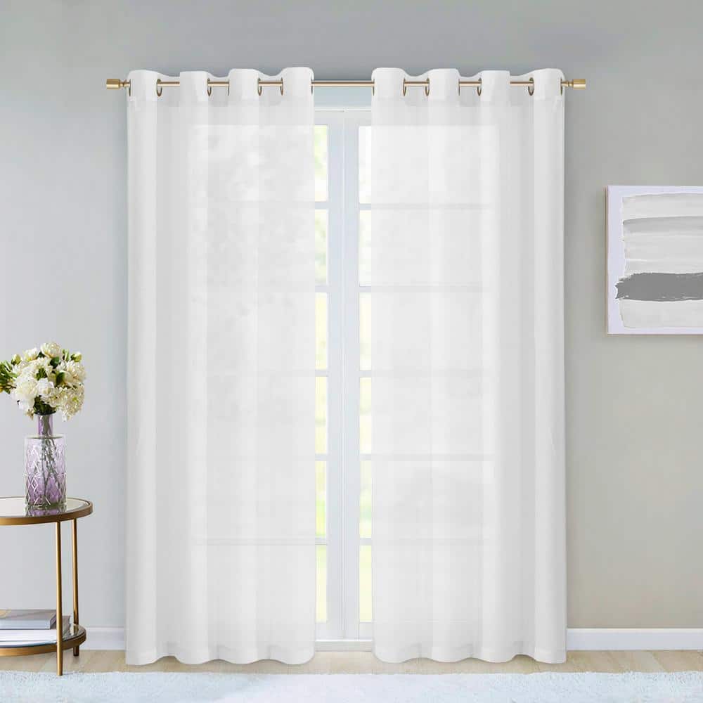 White Solid Grommet Sheer Curtain – 55 in. W x 84 in. L (Set of 2)