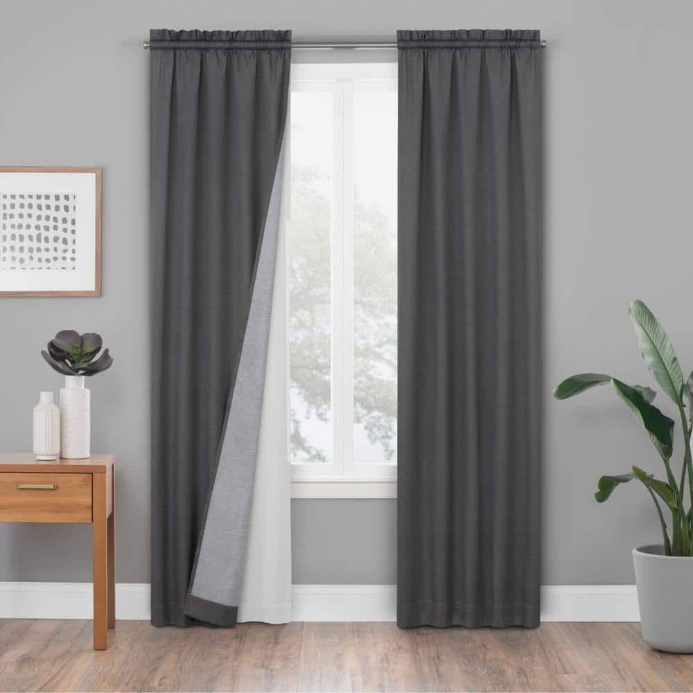 Thermaliner White Solid Polyester 54 in. W x 80 in. L Blackout Pair Curtain Liner