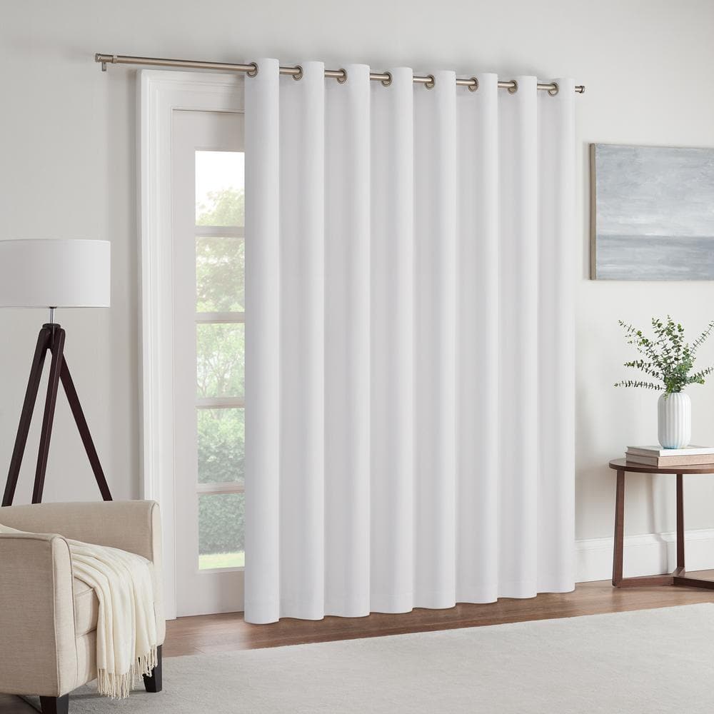 Kendall White Polyester Solid 100 in. W x 84 in. L Sliding Patio Door Grommet Outdoor Blackout Curtain (Single Panel)