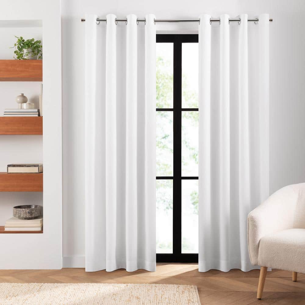 Cairo White Solid Polyester 52 in. W x 108 in. L Room Darkening Double Panel Grommet Top Room Curtain Set