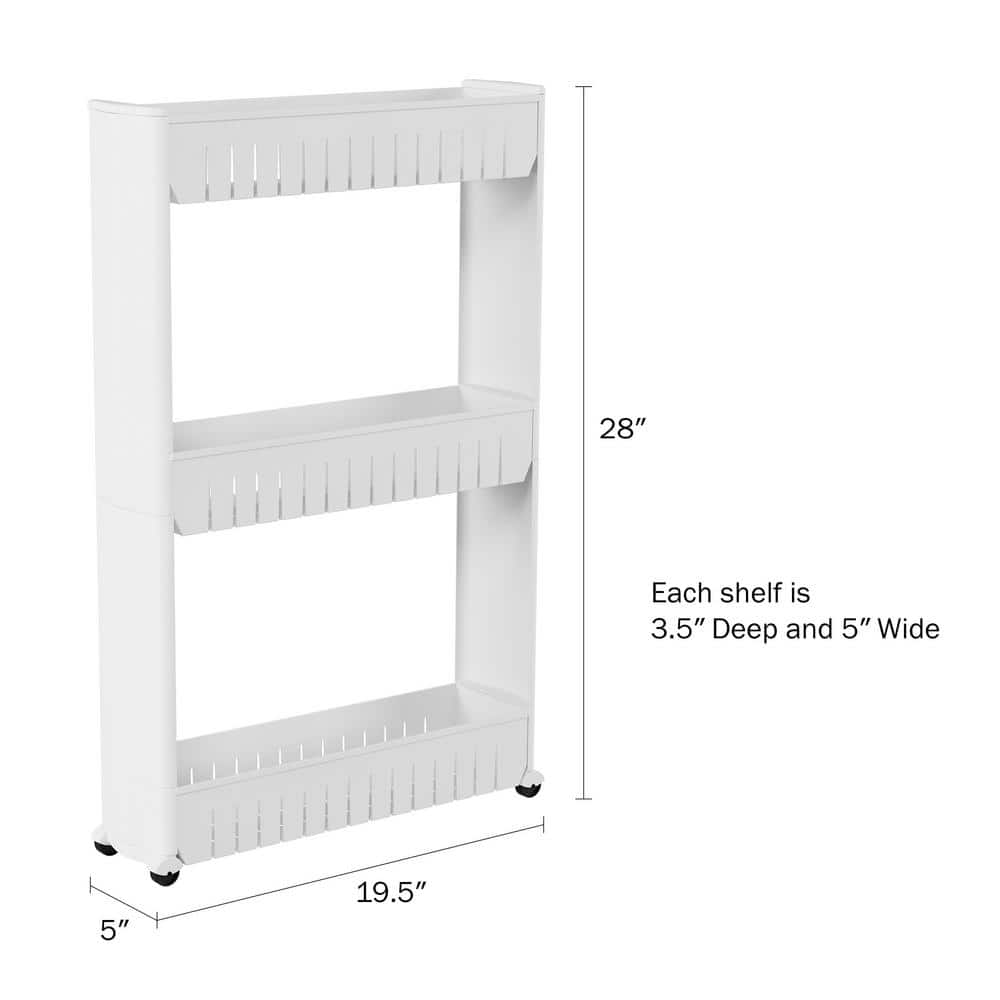 3-Tier White Slim Slide Out Pantry Storage Tower with Wheels