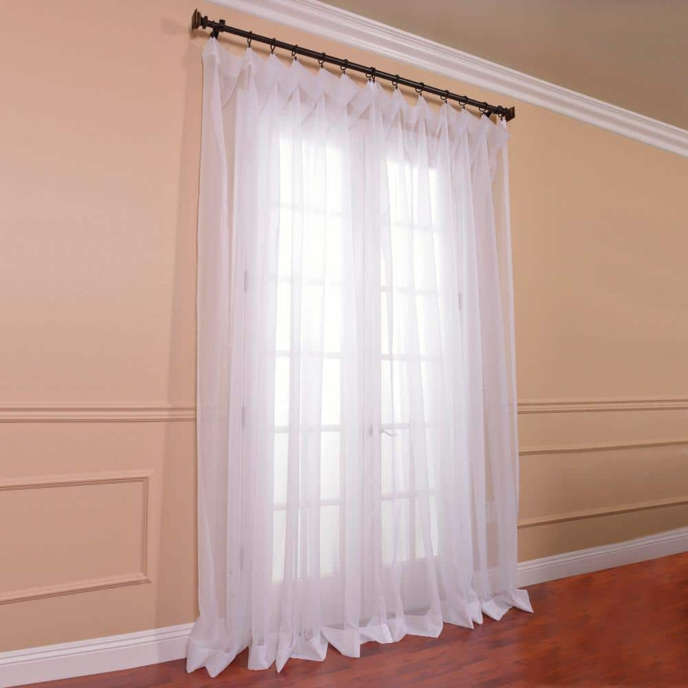 White Solid Extra Wide Rod Pocket Sheer Curtain – 100 in. W x 96 in. L (1 Panel)