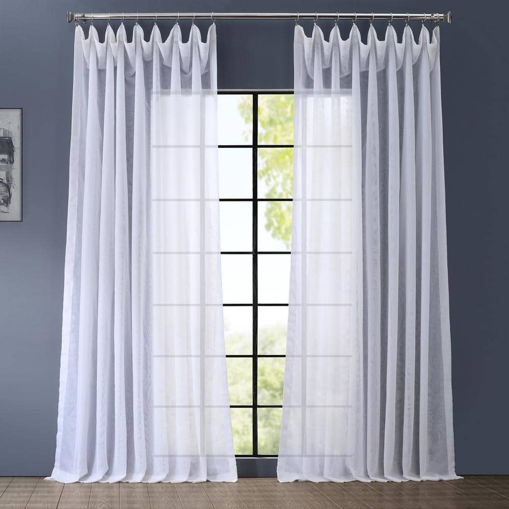 White Solid Extra Wide Double Layered Rod Pocket Sheer Curtain – 100 in. W x 108 in. L (1 Panel)