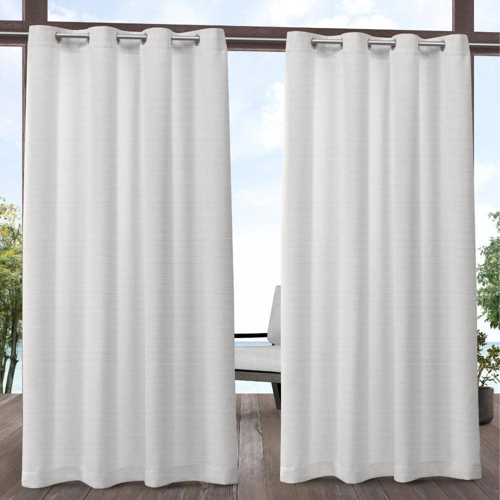 Aztec White Solid Light Filtering Grommet Top Indoor/Outdoor Curtain, 54 in. W x 84 in. L (Set of 2)