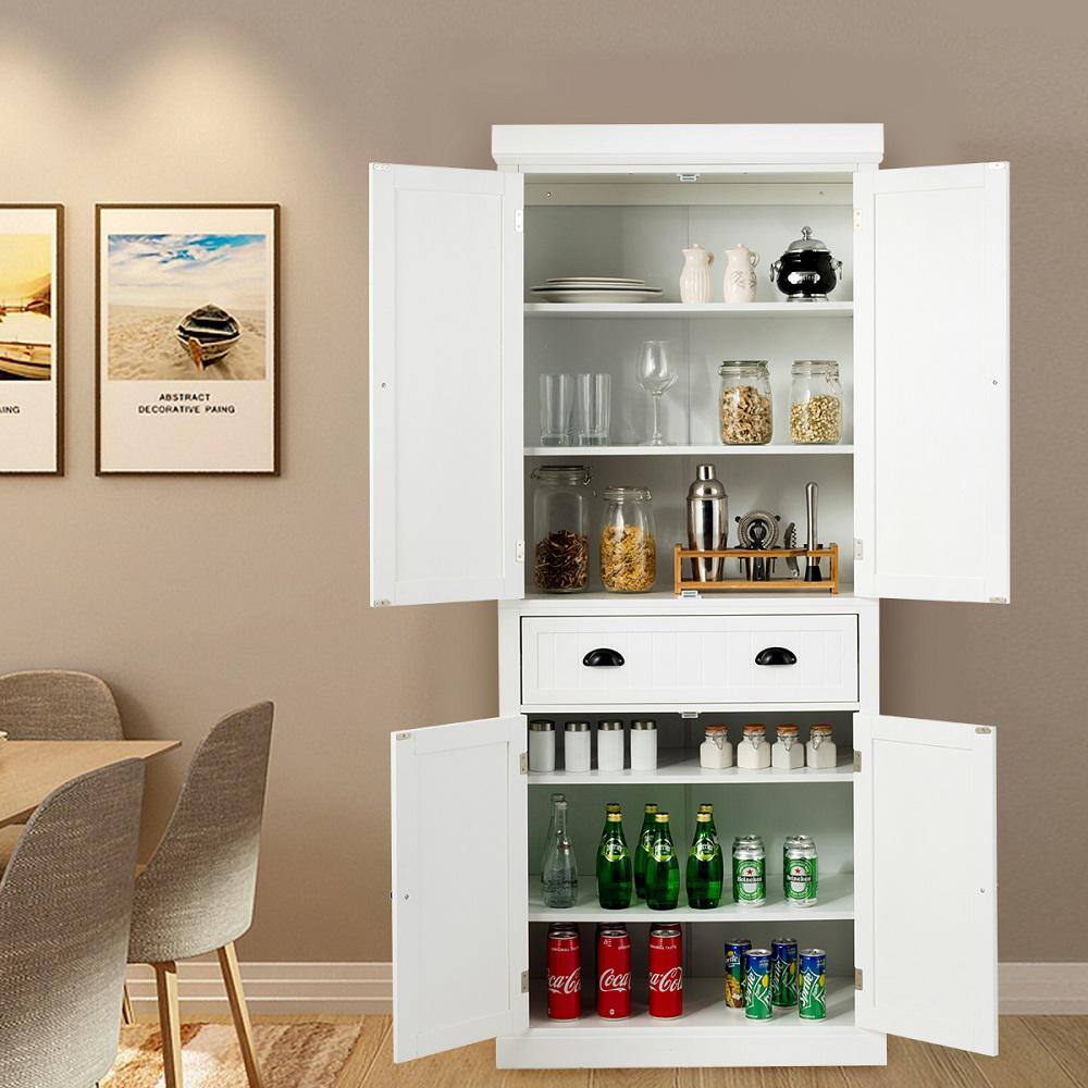 30in Kitchen Cabinet Pantry Organizers Cupboard Freestanding W/Adjustable Shelves White