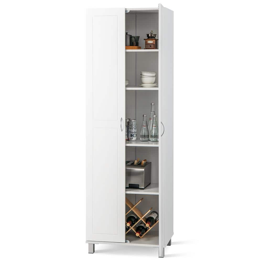 2-Door Tall Storage Cabinet Kitchen Pantry Cupboard Organizer Furniture White