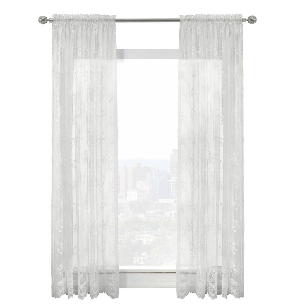 Mona Lisa White Lace Rod Pocket Curtain Panel – 56 in. W x 72 in. L