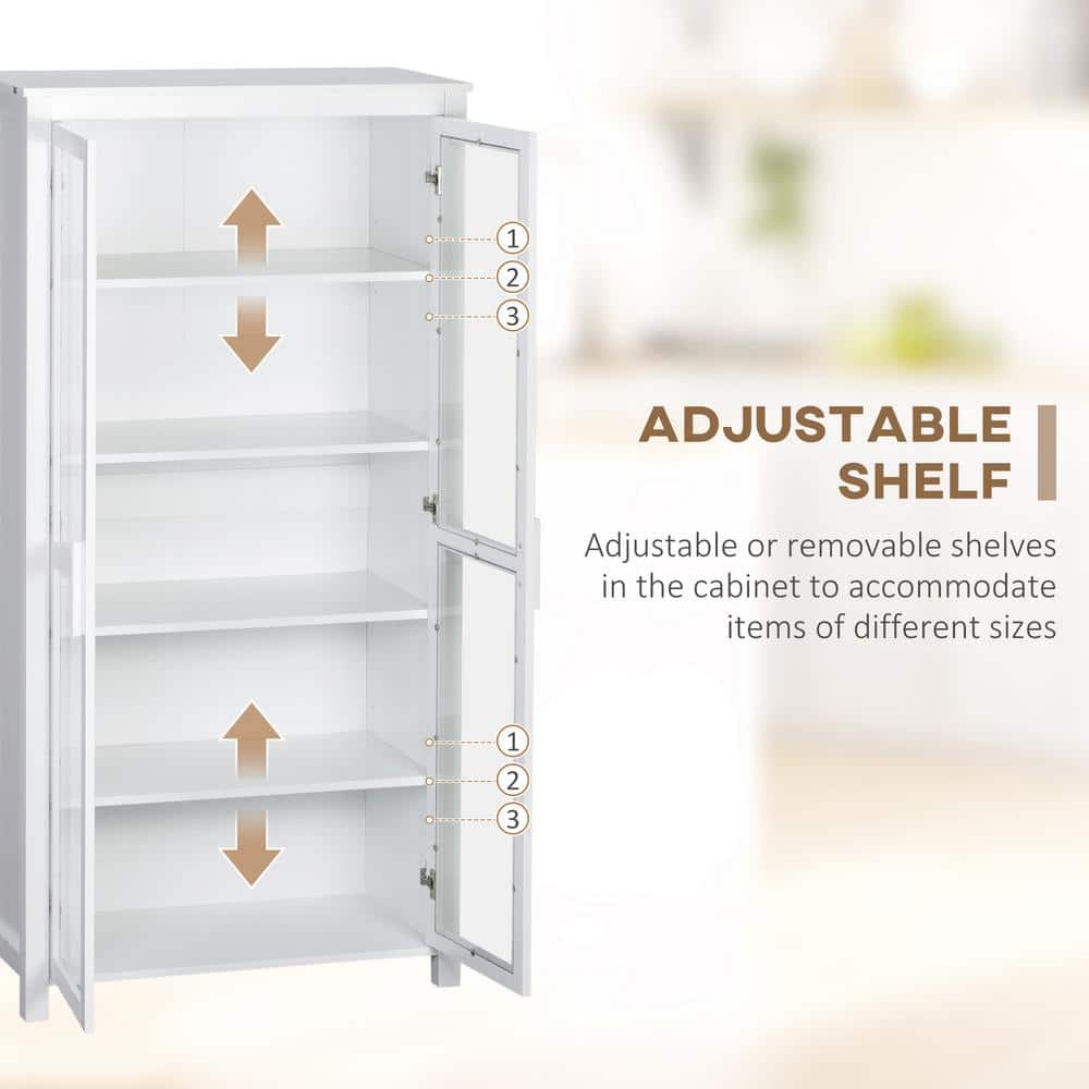 5-Shelf Wood Pantry Organizer with Adjustable Shelves and 2 Glass Doors