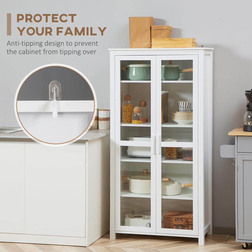 5-Shelf Wood Pantry Organizer with Adjustable Shelves and 2 Glass Doors