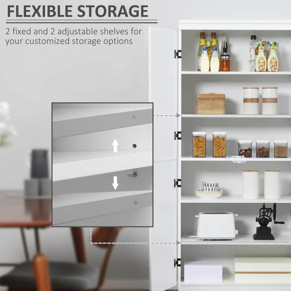 5-Shelf White Pantry Organizer with Adjustable Shelves for Living Room