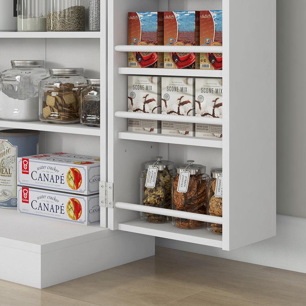 White 5-Tier Shelf 12-Spice Racks 41 in. Kitchen Pantry Storage Cabinet, with Double Doors and Adjustable Shelves