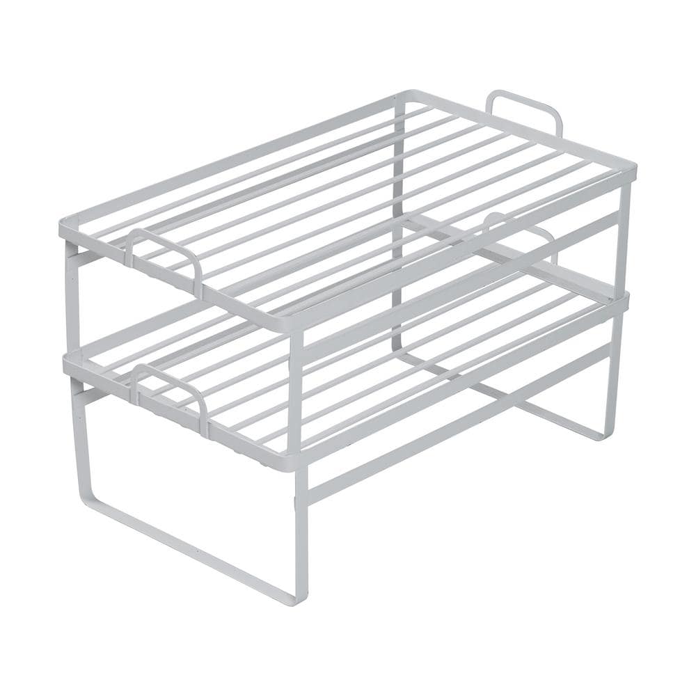 White Steel Stacking Cabinet Shelf Organizers (2-Pack)