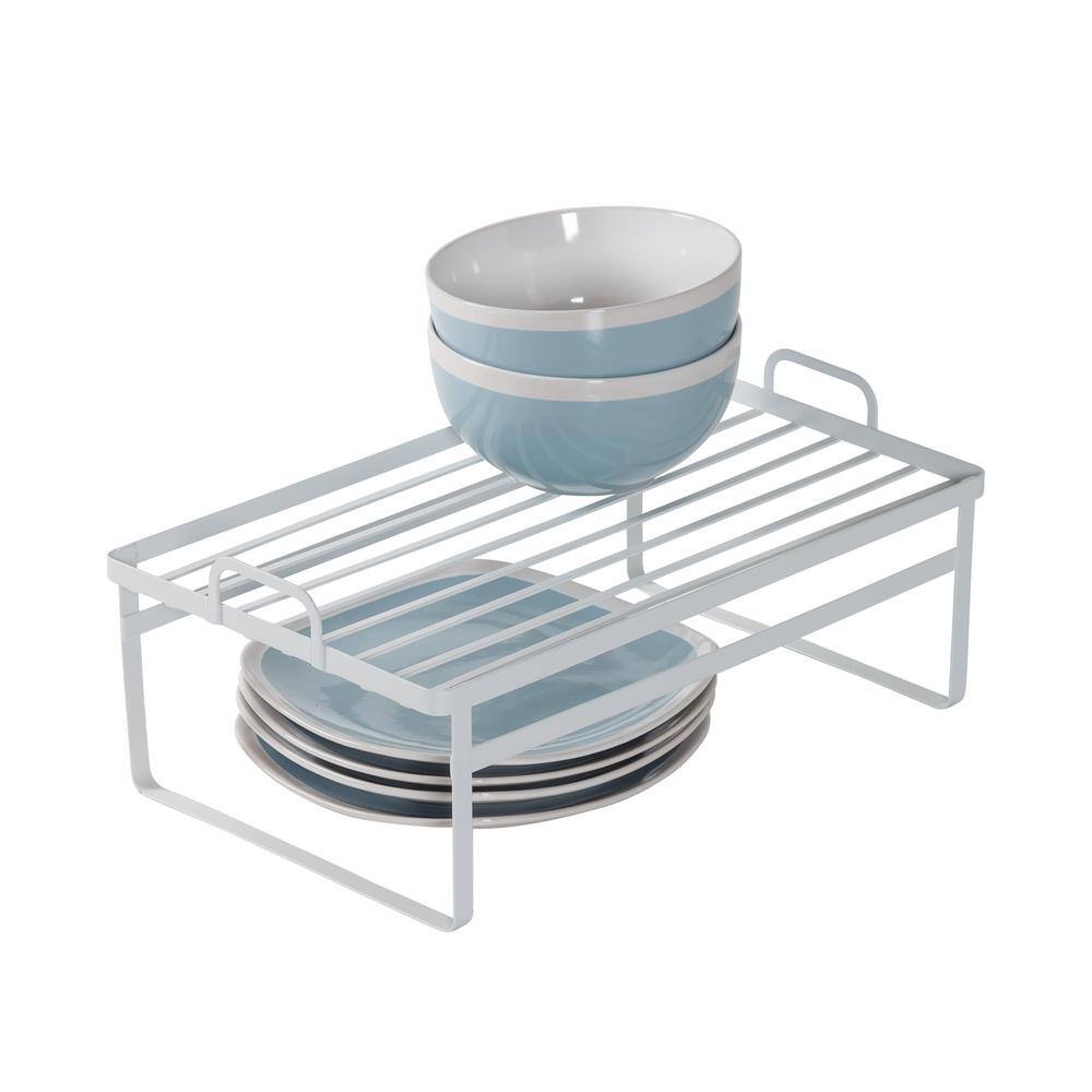 White Steel Stacking Cabinet Shelf Organizers (2-Pack)