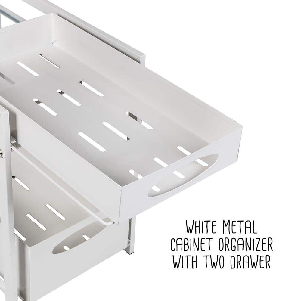 2-Drawer White Steel Pantry Organizer