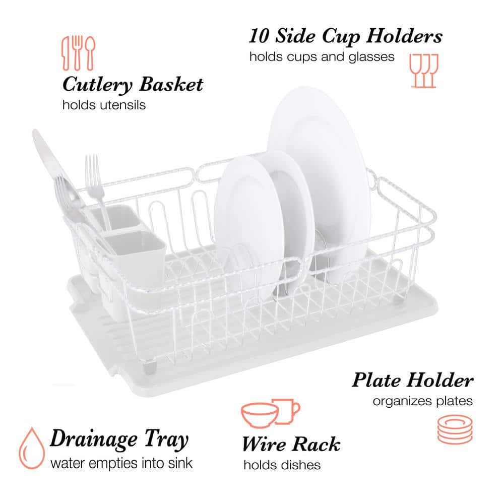 Twisted Chrome 3-Piece White Dish Rack