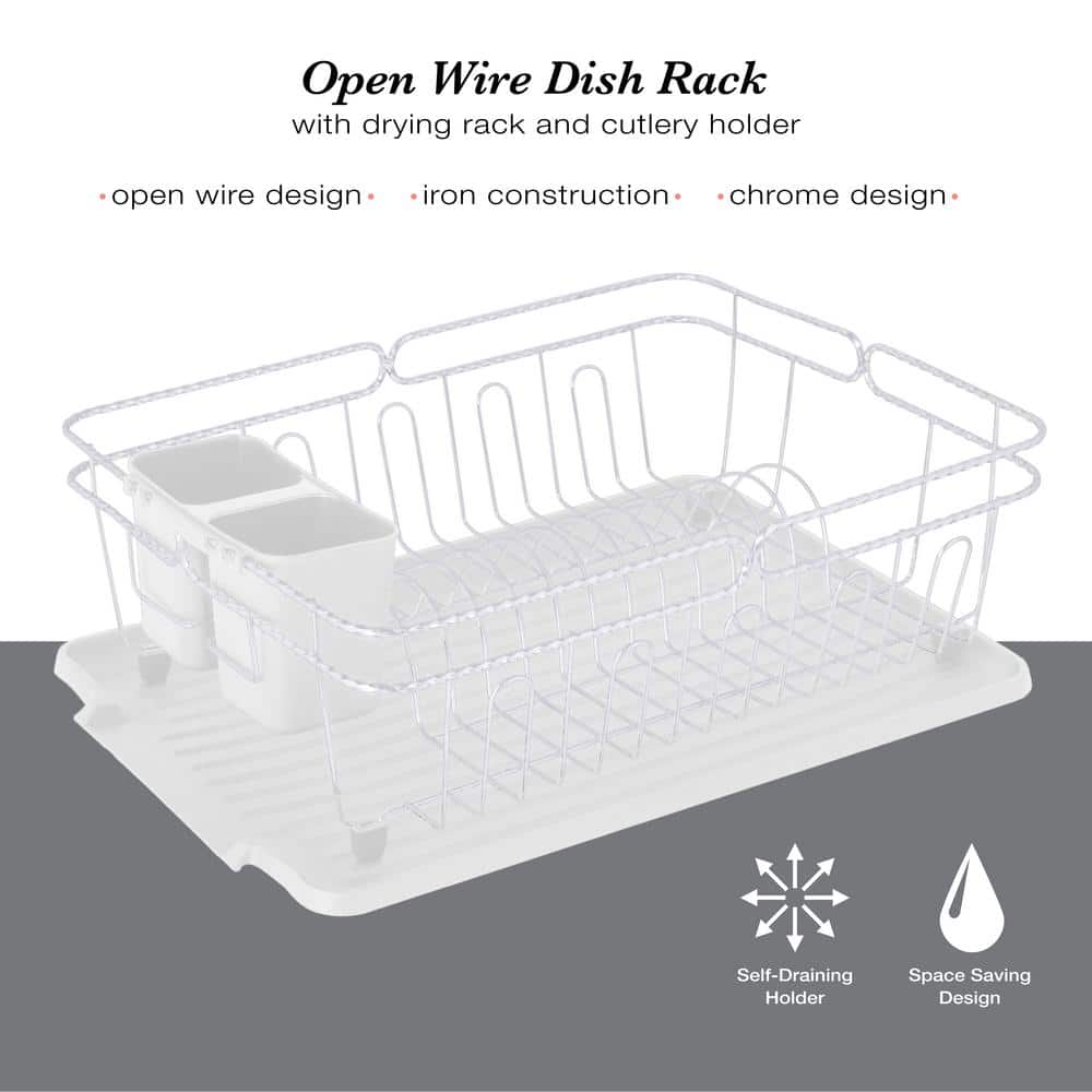 Twisted Chrome 3-Piece White Dish Rack