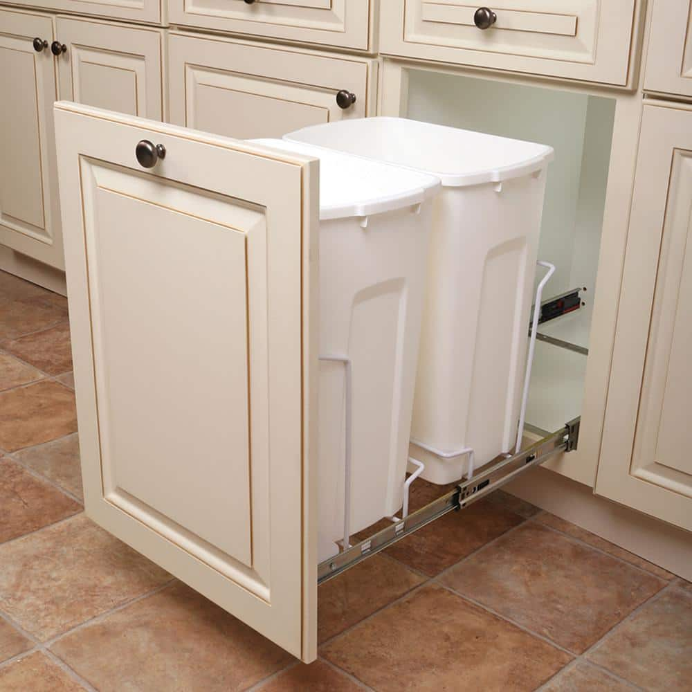 14.375 in. x 22 in. x 18.813 in. 35 Qt. In-Cabinet Double Soft-Close Bottom-Mount Pull-Out Trash Can