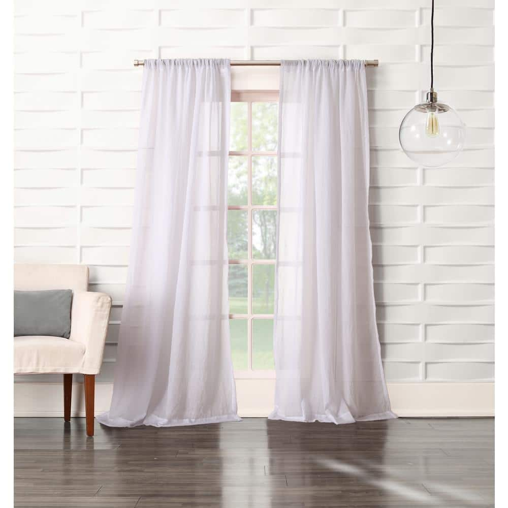 White Solid Rod Pocket Sheer Curtain – 50 in. W x 63 in. L