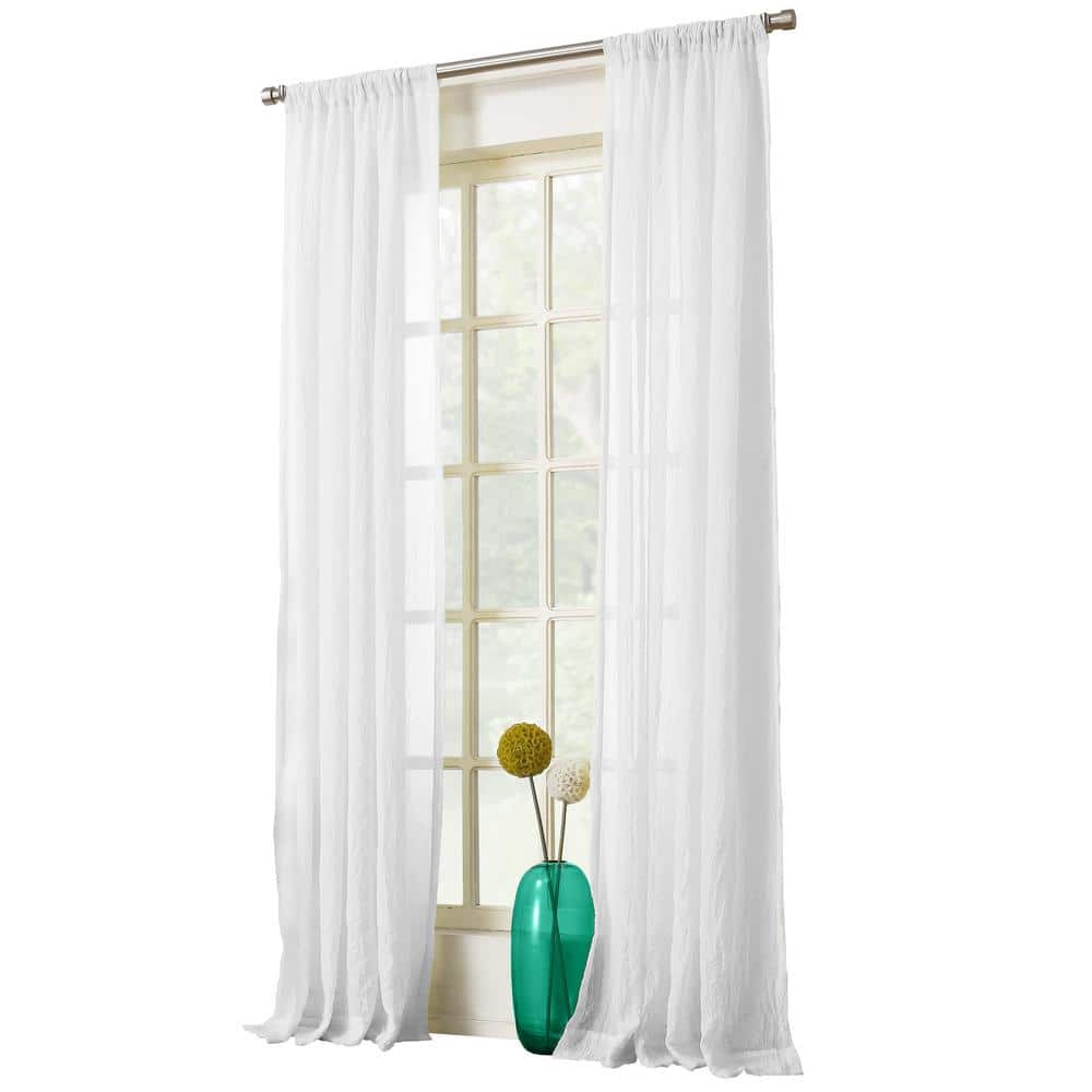 White Solid Rod Pocket Sheer Curtain – 50 in. W x 63 in. L