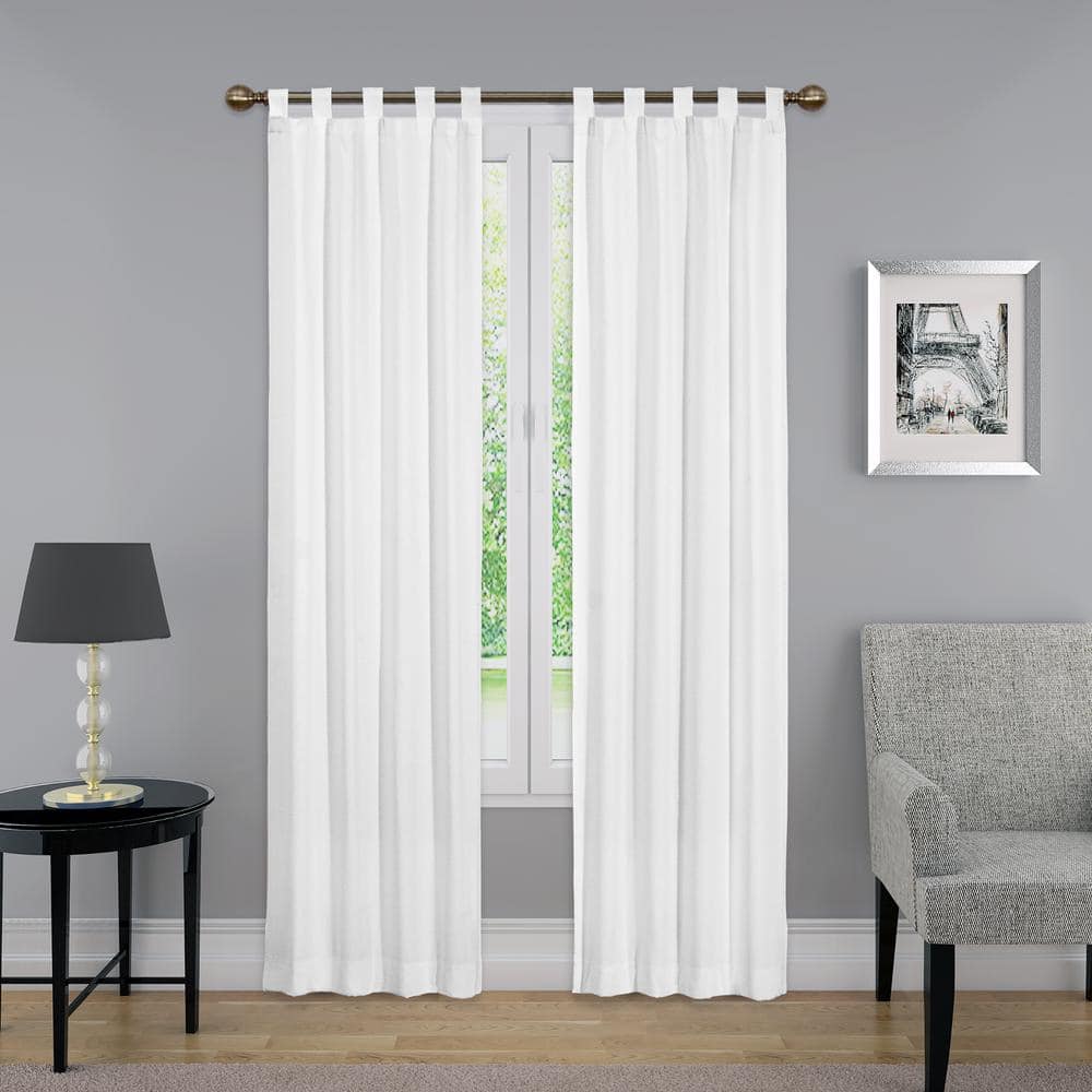 Montana White Solid Polyester/Cotton Blend 60 in. W x 63 in. L Light Filtering Pair Tab Top Curtain Panel