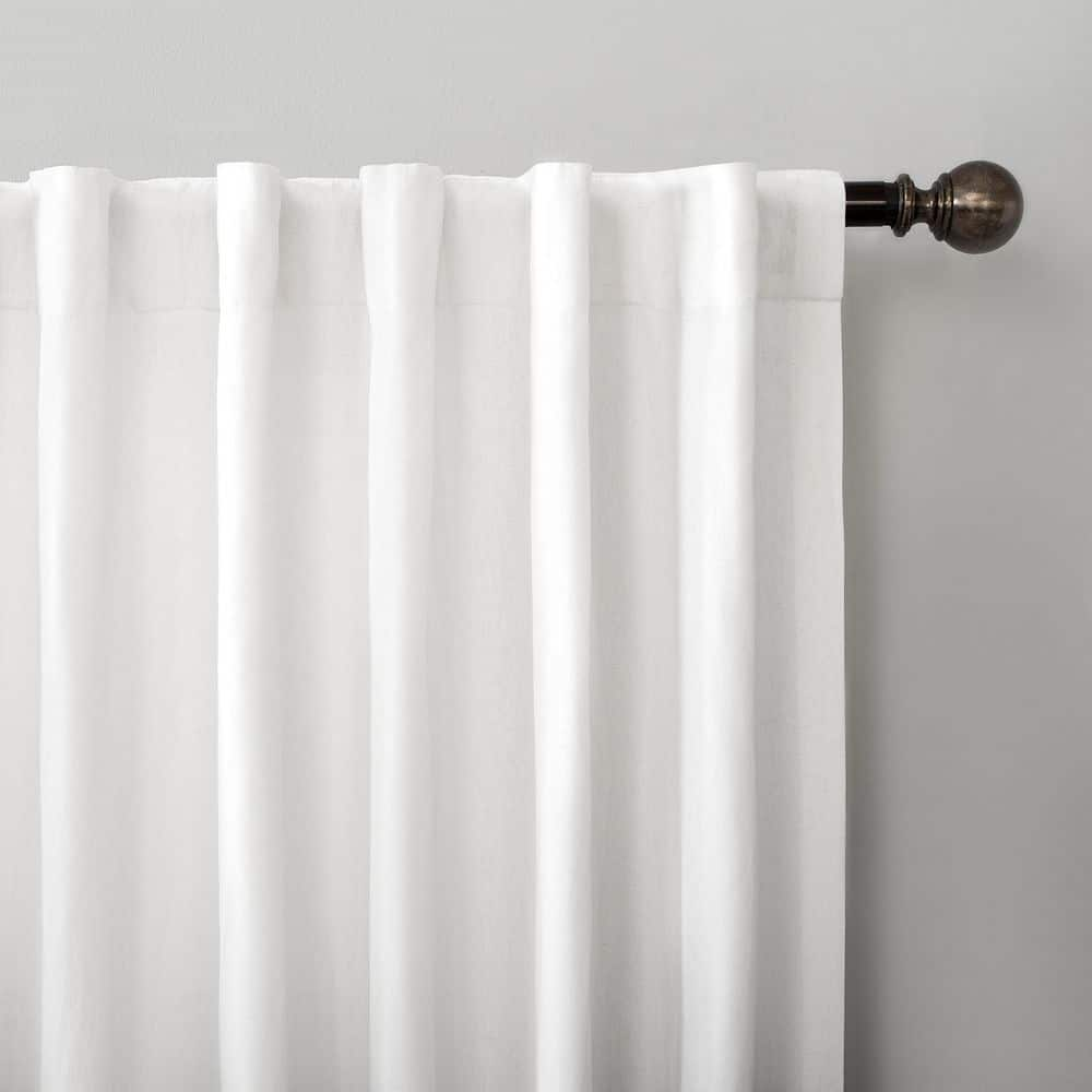 Renato White Linen 50 in. W x 96 in. L Back Tab Panel Light Filtering Curtain