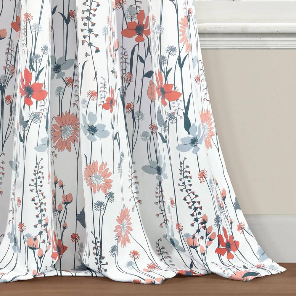 Clarissa Floral Room Darkening Window Curtain Panels Blue/Coral 52×95 Set