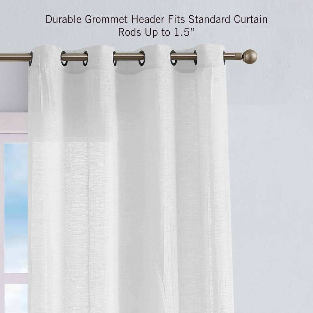 Cordelia White Faux Linen Crushed 52 in. W x 63 in. L Grommet Window Sheer Curtains (2 Panels)