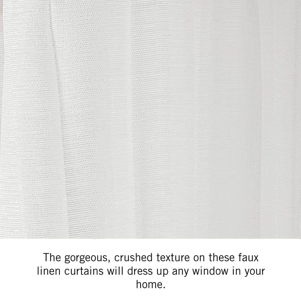 Cordelia White Faux Linen Crushed 52 in. W x 63 in. L Grommet Window Sheer Curtains (2 Panels)