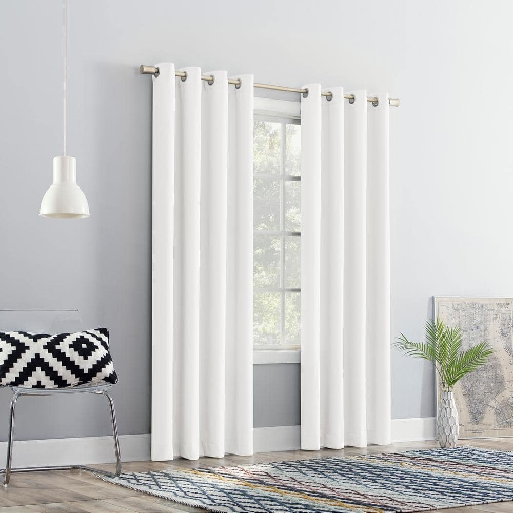 Sutton 54 in. W x 84 in. L Modern Glam Light Filtering Grommet Curtain Panel in White