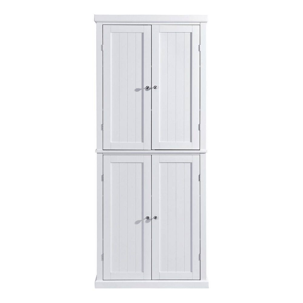 6-Shelf White MDF Pantry Organizer with 4-Doors and Adjustable Shelves for Kitchen/Living Room/Bedroom