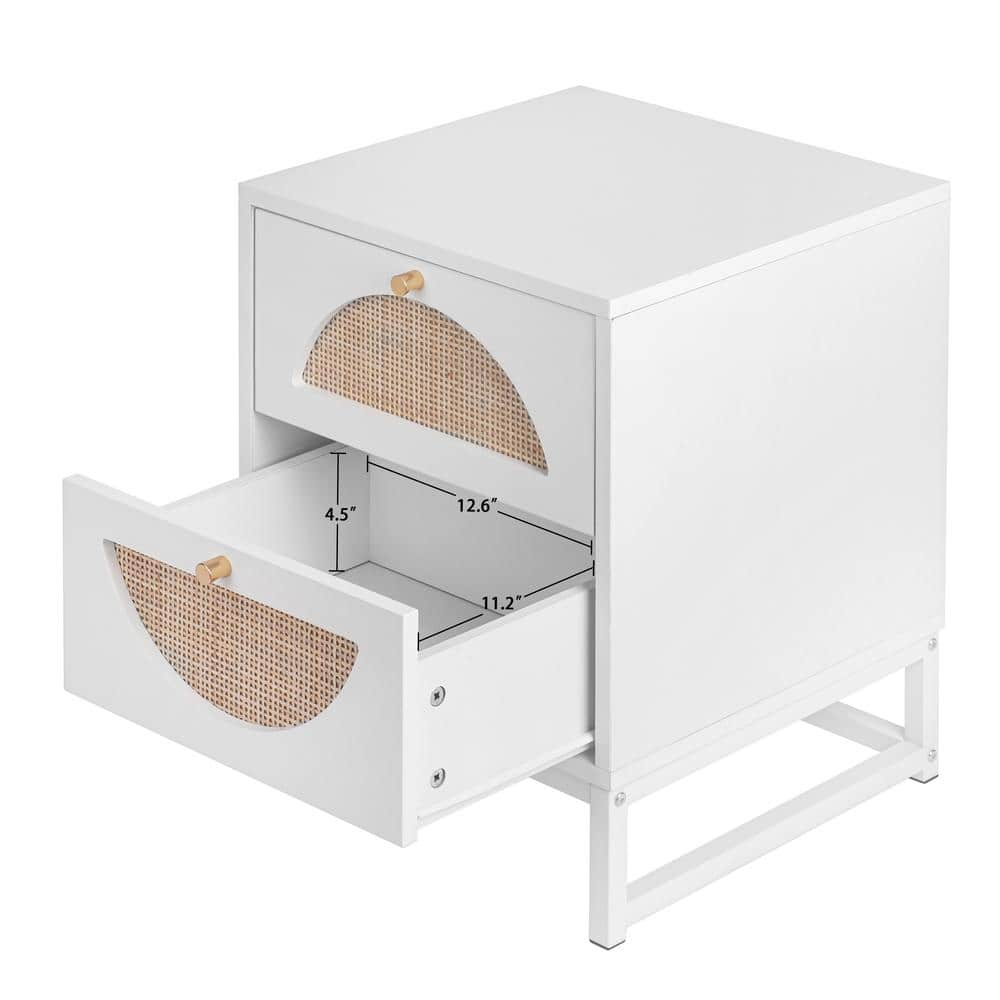 Allen 2-Drawer Side Table, Nightstand Side Table Bedroom Storage Drawer Bedside End Table in White