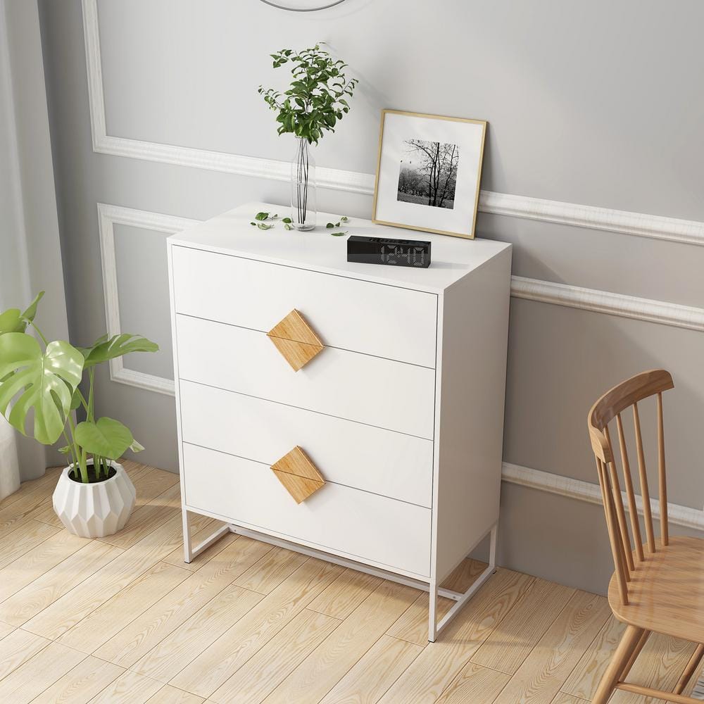 MDF Special Shape Square Handle Design White Pantry Organizer with 4-Drawers