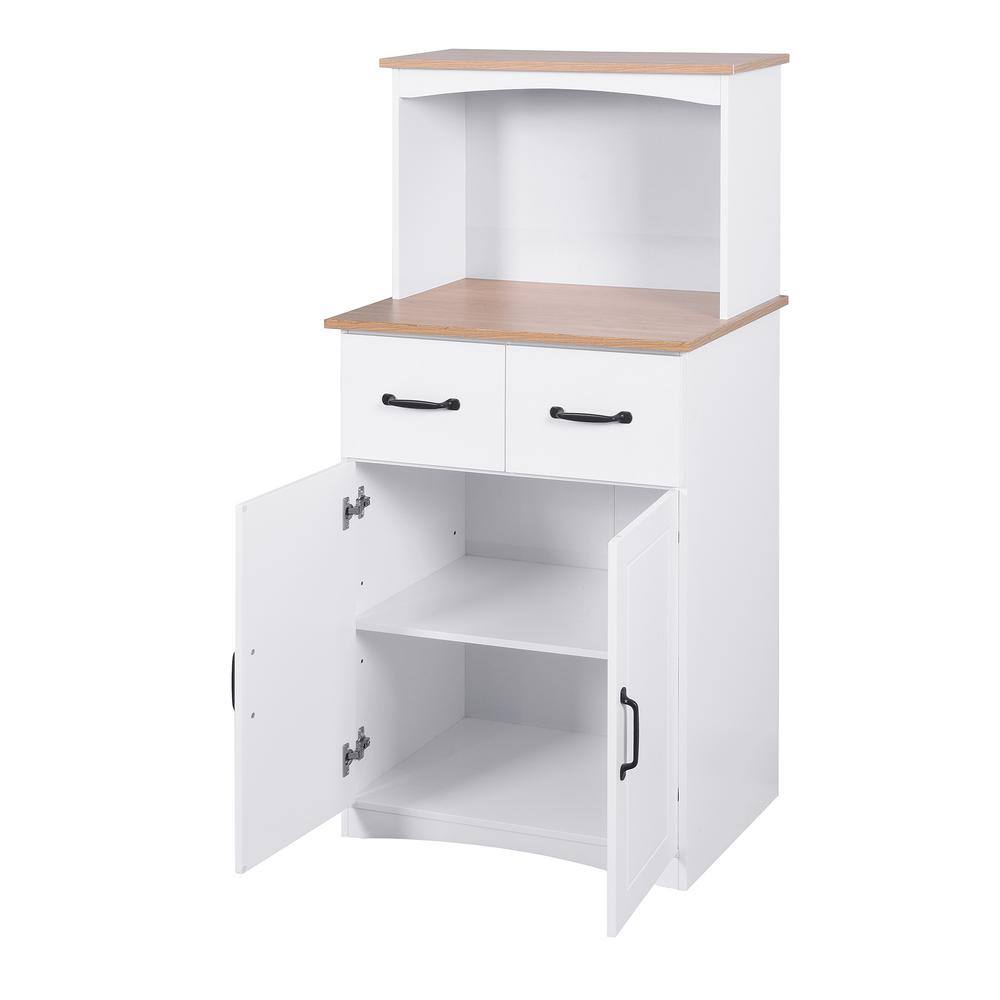 White Wooden Kitchen Cabinet Pantry Storage Microwave Cabinet with Storage Drawer