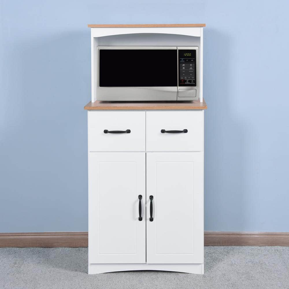 White Wooden Kitchen Cabinet Pantry Storage Microwave Cabinet with Storage Drawer