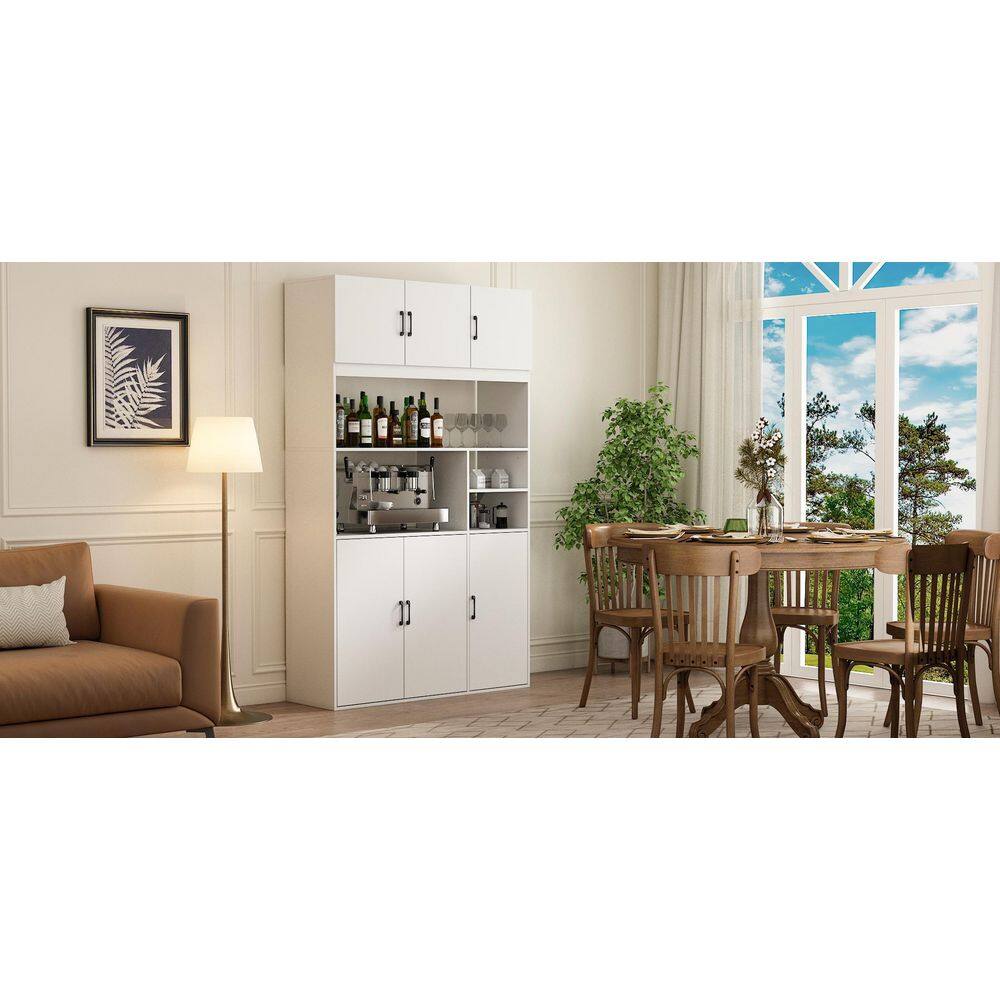 White Large Kitchen Pantry Organizers Buffet With Doors and Shelves